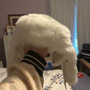 Lands End White Faux Fur Trapper Hat NWT Christmas holidays